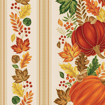 Autumn Leaves CF19358-CREAM Cream Border Stripe Gold Foil by Jennifer Bosworth for Riley Blake Designs
