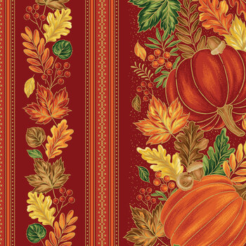 Autumn Leaves CF19358-RED Red Border Stripe Gold Foil by Jennifer Bosworth for Riley Blake Designs
