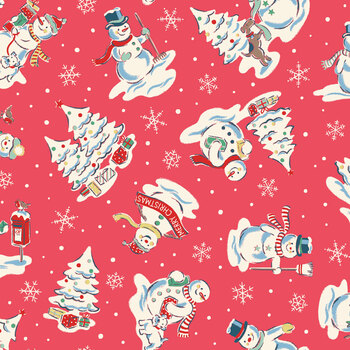 Make Merry C19591-RED Red Snowmen by Cath Kidston for Riley Blake Designs