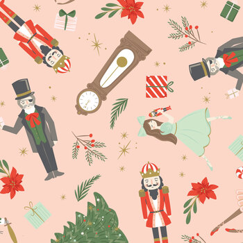 The Nutcracker Flannel F19510-CORAL Coral Main by My Mind's Eye for Riley Blake Designs