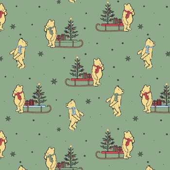 Winnie the Pooh Christmas C19572-GREEN Green Sleds by Echo Park Paper Co. for Riley Blake Designs
