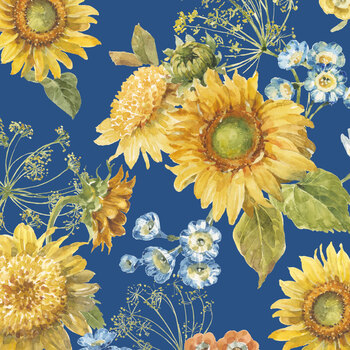 Morning Light CD19490-NAVY Navy Sunflowers by Lisa Audit for Riley Blake Designs
