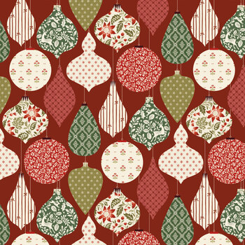Tales of Yuletide C19231-RED Red Baubles by Laura Ashley for Riley Blake Designs