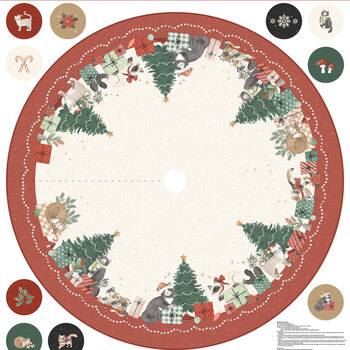 Meowy & Bright W185-001-157 Tree Skirt Panel by White Owl Textiles