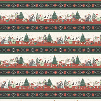 Meowy & Bright W185-003-195 Multi Border Stripe by White Owl Textiles