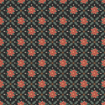 Meowy & Bright W185-008-958 Black Poinsettia Check by White Owl Textiles