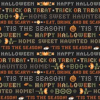 Peanuts® Homestead Haunts P1050-98 Charcoal Word Stripe by Northcott Fabrics