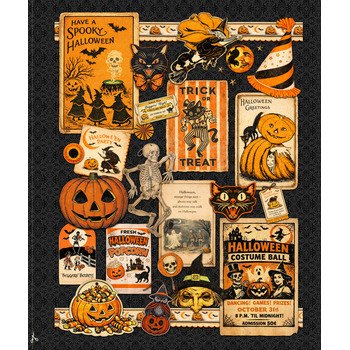 Trick or Treat Treasures 10900-99 Halloween Scrapbook Panel by Patrick Lose for Northcott Fabrics