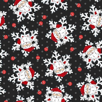 Rudolph the Red-Nosed Reindeer® RD1013-98 Black Santa Snowflake by Northcott Fabrics