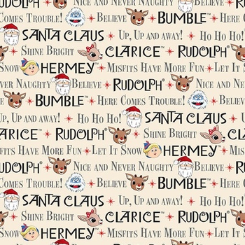 Rudolph the Red-Nosed Reindeer® RD1018-13 Cream Phrases by Northcott Fabrics