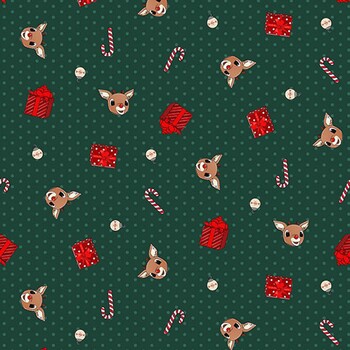Rudolph the Red-Nosed Reindeer® RD1017-77 Dk Green Presents by Northcott Fabrics