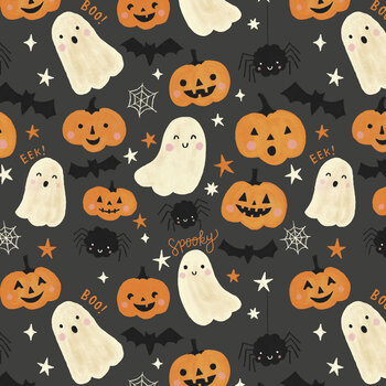 Friendly Frights T150-003-914 Charcoal Spooky Toss by Caitlyn Betsy Bell for Tide + Loom