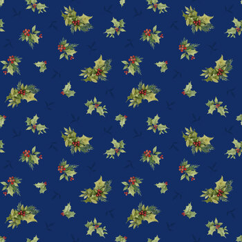 Friends So Deer W105-065-785 Dk Blue Holly by Susan Winget for White Owl Textiles