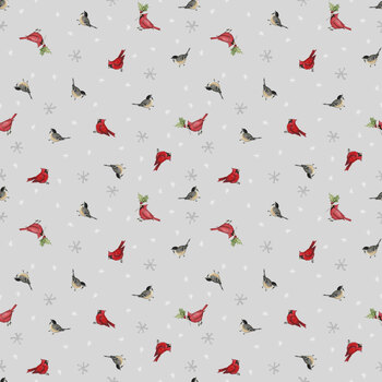 Friends So Deer W105-064-959 Gray Birds by Susan Winget for White Owl Textiles