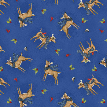 Friends So Deer W105-061-792 Dk Blue Deer by Susan Winget for White Owl Textiles