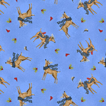 Friends So Deer W105-061-702 Blue Deer by Susan Winget for White Owl Textiles