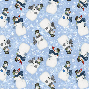 Friends So Deer W105-060-701 Lt Blue Snowmen by Susan Winget for White Owl Textiles