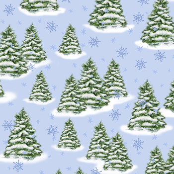 Friends So Deer W105-059-718 Lt Blue Trees by Susan Winget for White Owl Textiles