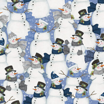 Friends So Deer W105-058-719 Blue Packed Snowmen by Susan Winget for White Owl Textiles
