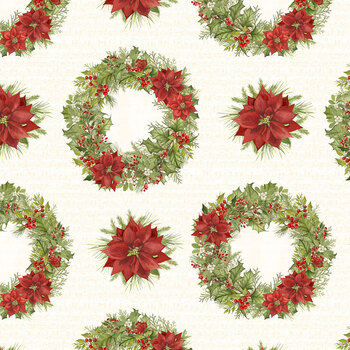 Noel in Bloom W100-047-185 Cream Wreathes by Nicole Tamarin for White Owl Textiles