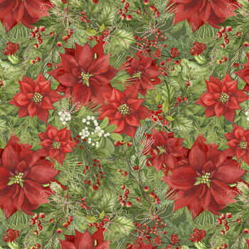 Noel in Bloom W100-048-851 Green Packed Greenery by Nicole Tamarin for White Owl Textiles
