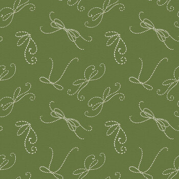 Noel in Bloom W100-051-818 Green Bows by Nicole Tamarin for White Owl Textiles