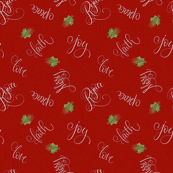 Noel in Bloom W100-052-518 Red Words by Nicole Tamarin for White Owl Textiles