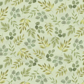 Bellini W200-005-888 Green Leaves by Suzanne Nicoll for White Owl Textiles