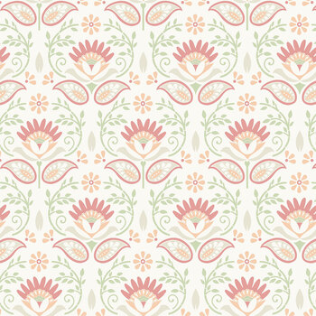 Bellini W200-009-148 Cream Floral Stamp by Suzanne Nicoll for White Owl Textiles