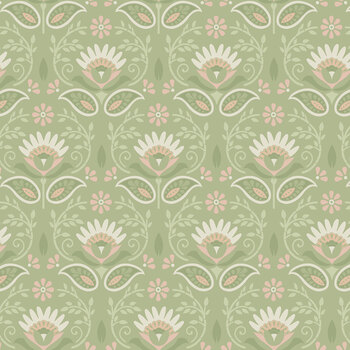 Bellini W200-009-814 Green Floral Stamp by Suzanne Nicoll for White Owl Textiles