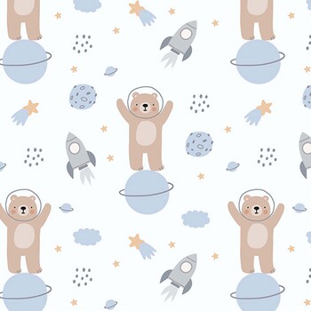 To the Moon Flannel F91497-40 Blue Multi Bears by FIGO Fabrics