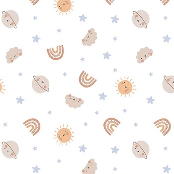 To the Moon Flannel F91498-10 White Multi Sun by FIGO Fabrics