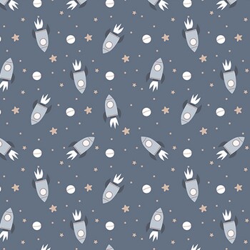 To the Moon Flannel F91504-45 Denim Rockets by FIGO Fabrics