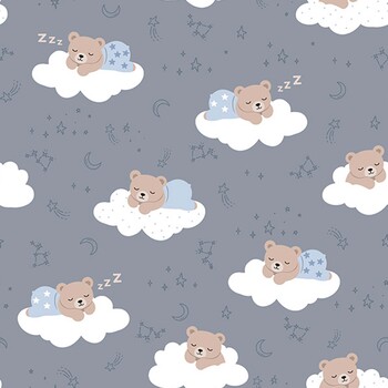 To the Moon Flannel F91505-42 Denim Sleepy Bears by FIGO Fabrics