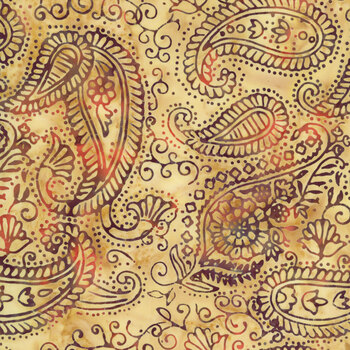 Saffron and Spice Batiks 122657053 Tawny Paisley Outline by Jerry Khiev for Island Batik