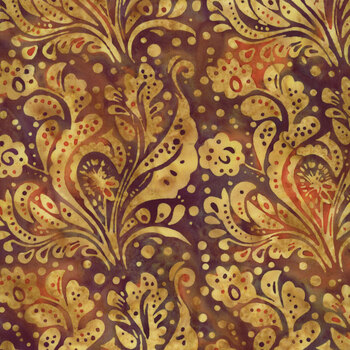 Saffron and Spice Batiks 122660834 Burgundy Paisley Cluster by Jerry Khiev for Island Batik