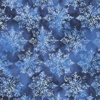 Winter's Grace Batiks 122606575 Marine Large Snowflake by Jerry Khiev for Island Batik