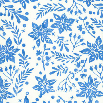 Winter's Grace Batiks 122608700 White Poinsettias by Jerry Khiev for Island Batik