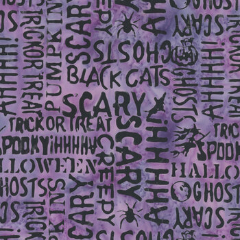 Spellbound Batiks 122685405 Lavender Halloween Words by Jerry Khiev for Island Batik