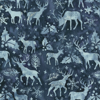 Midnight Snowfall Batiks 122602585 Navy Deer by Jerry Khiev for Island Batik