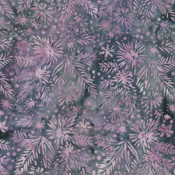 Midnight Snowfall Batiks 122612565 Denim Pine Sprigs by Jerry Khiev for Island Batik