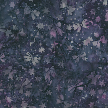 Midnight Snowfall Batiks 122618475 Eggplant Bows and Snowflakes by Jerry Khiev for Island Batik