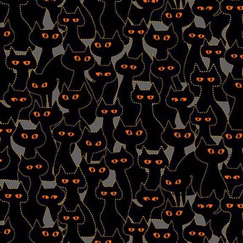 Spooky Kitty BOO-CD4985 BLACK Packed Cats by Timeless Treasures Fabrics