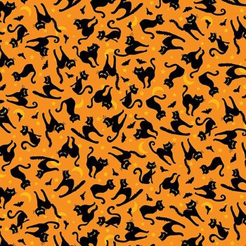 Spooky Kitty BOO-CD4986 ORANGE Black Cats & Moons by Timeless Treasures Fabrics
