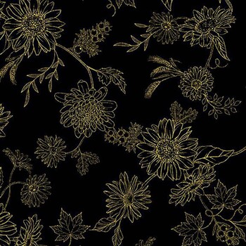 Golden Harvest HARVEST-CM4798 JET Harvest Toile Floral by Chong-A Hwang for Timeless Treasures Fabrics