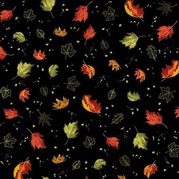 Golden Harvest HARVEST-CM4801 BLACK Fall Leaves by Chong-A Hwang for Timeless Treasures Fabrics