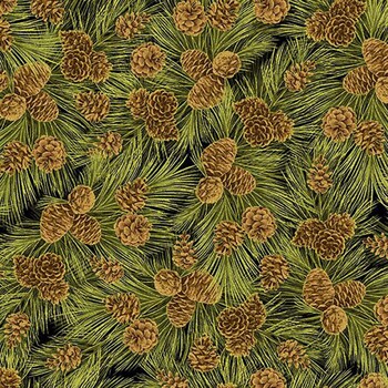 Golden Harvest HARVEST-CM4802 PINE Pinecone & Pine Needle by Chong-A Hwang for Timeless Treasures Fabrics