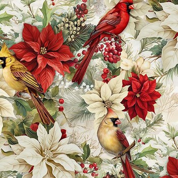 Holiday Wishes HOLIDAY-CD4761 CREAM Christmas Florals & Cardinals by Timeless Treasures Fabrics