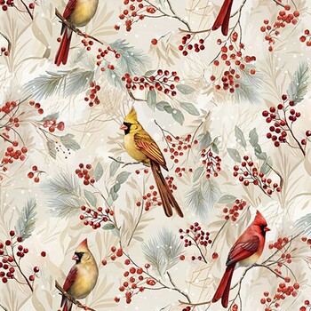 Holiday Wishes HOLIDAY-CD4767 BEIGE Cardinals on Branches by Timeless Treasures Fabrics