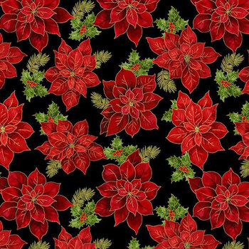 Holiday Splendor HOLIDAY-CM4861 BLACK Poinsettia Floral by Timeless Treasures Fabrics